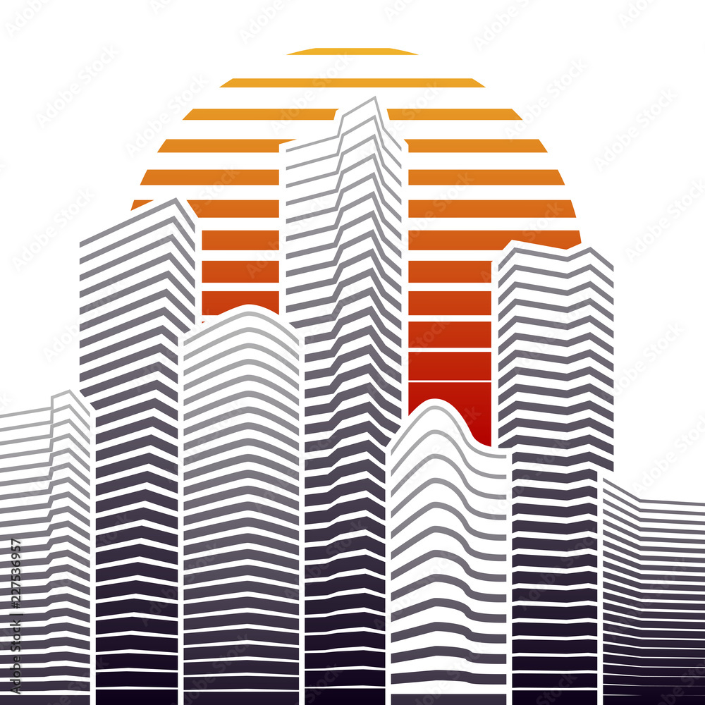 Obraz premium City skyline in flat style, urban landscape. Vector illustration.
