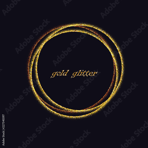 Golden circles .Decoration design element of gold foil gilding texture. Festive background for New Year and Christmas cards Sparkling twirl design elements for interior decoration