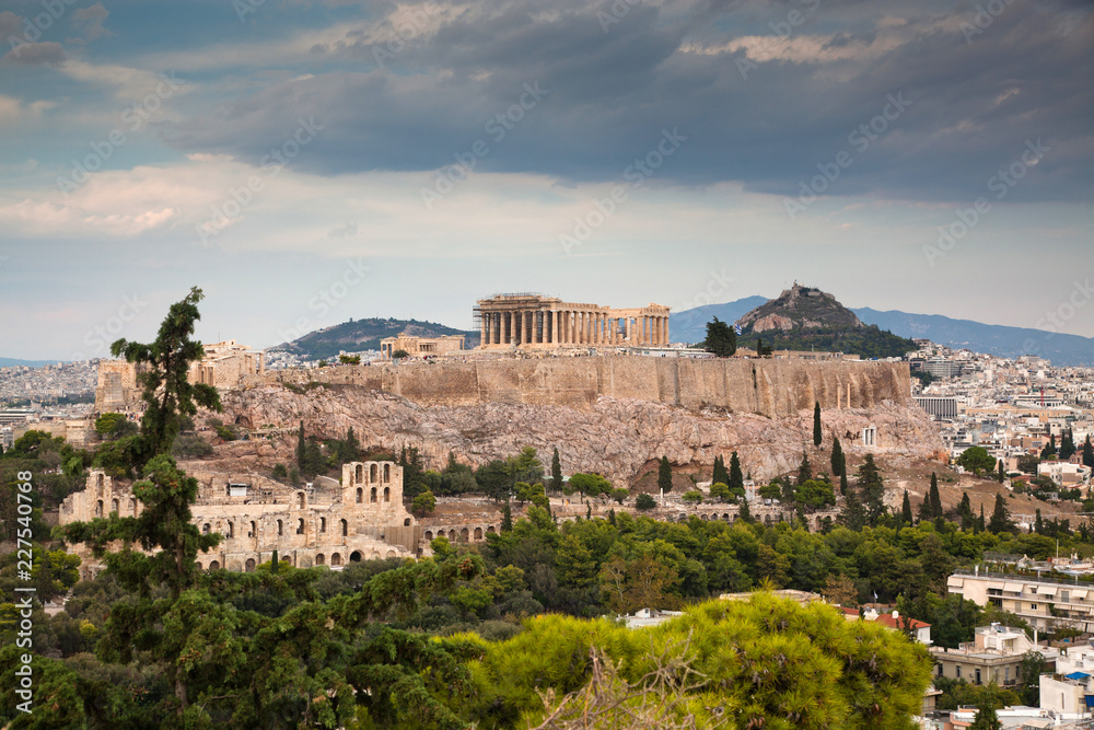 athens seen from Philopapou hill with views to Herodium , Acropolis and the Parthenon, Attica, Greece