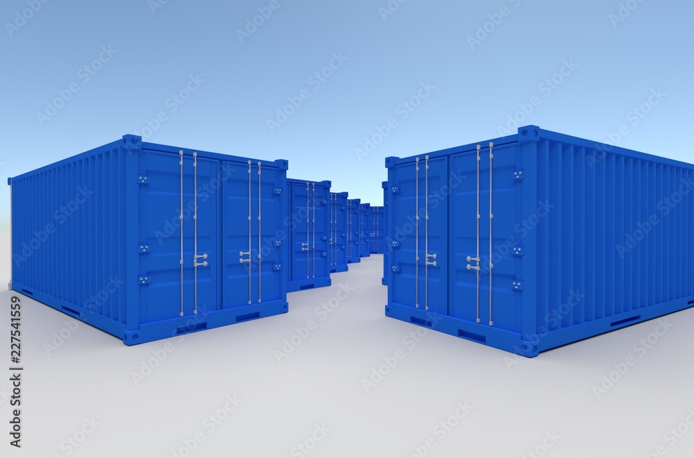 Many blue Port containers. 3d render Many blue Port containers. 3d render
