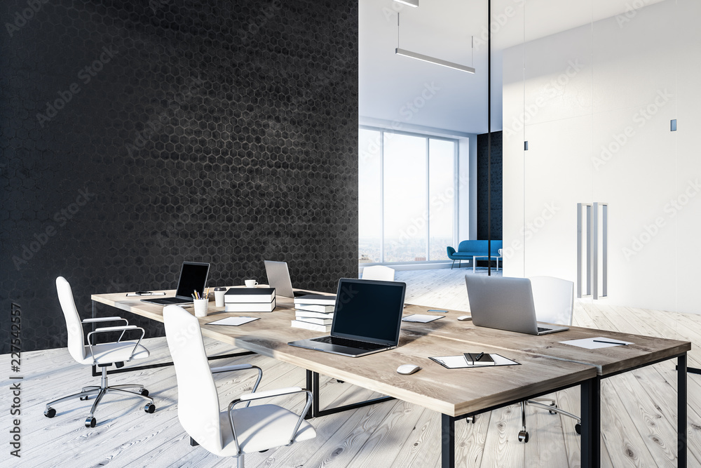 Fototapeta premium Black open space office interior