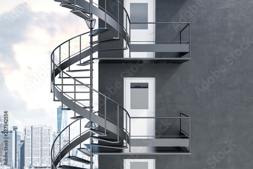Gray building with gray emergency stairs