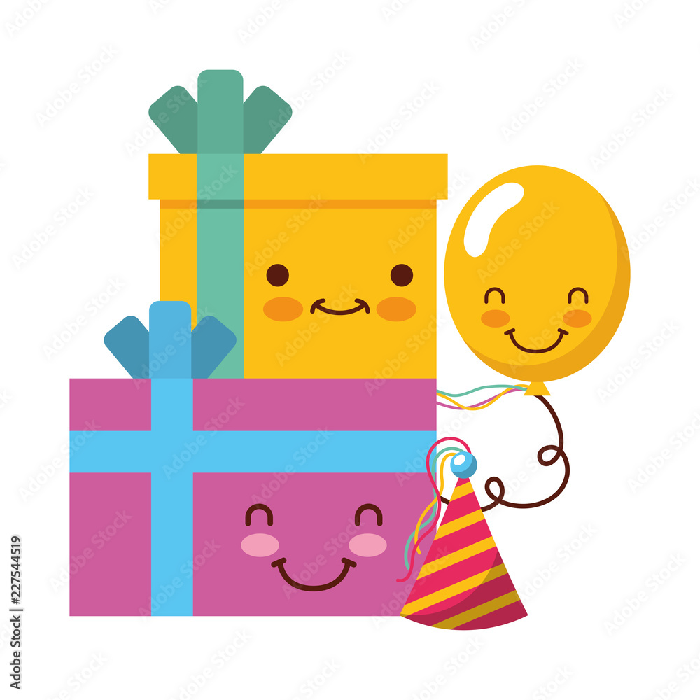 birthday kawaii cartoon gifts box balloons party birthday kawaii cartoon gifts box balloons party