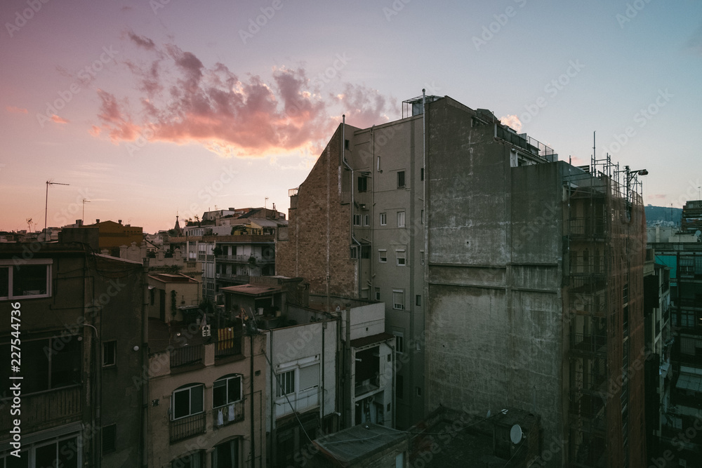 View at sunset from a rooftop in Barcelona