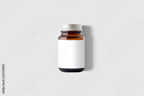 Supplement Amber  Bottle & Box Mockup on light grey background. Mockup template ready for your design. 
