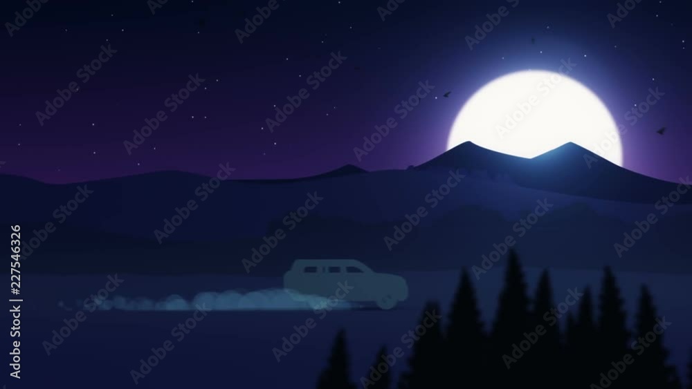 Animation moving of landscape in cartoon style . Three versions on my portfolio: day, sunset and night. Animation of seamless loop.