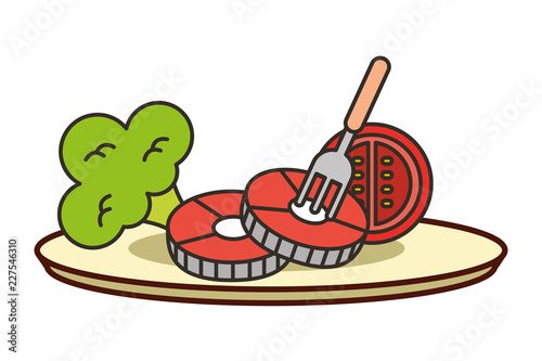 pork broccoli and tomato fork dish