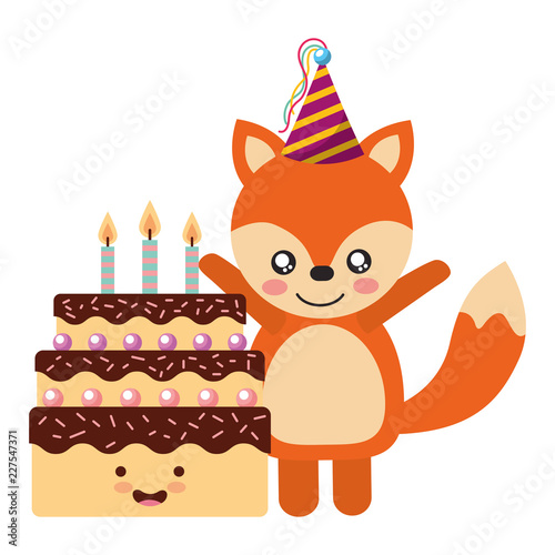 cute fox and cake kawaii birthday