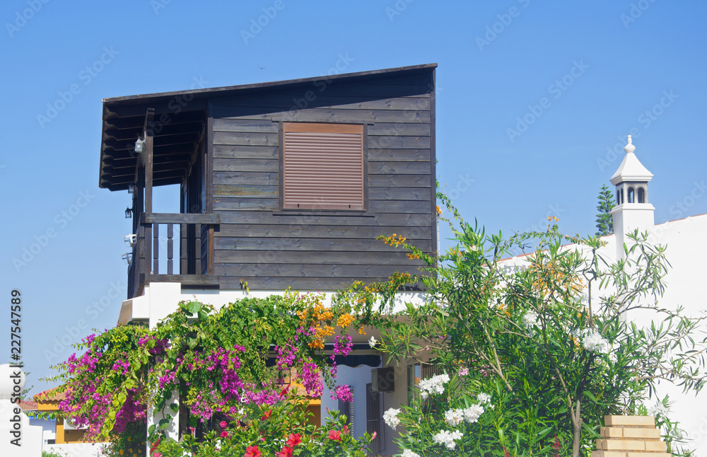 Obraz premium Small wooden house with flowers