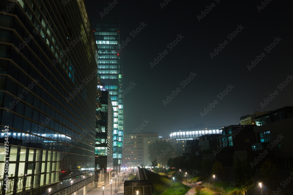 Milan, Italy, Financial district night view