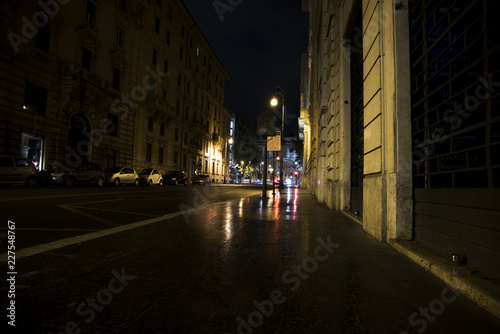 street in the center of Rome taken at night