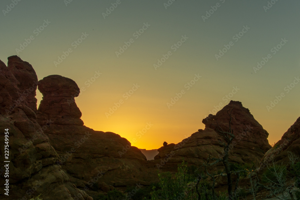 Sunrise in Arches National Park in the Cove of Caves & Double Arches area.  Photos taken in May 2018.