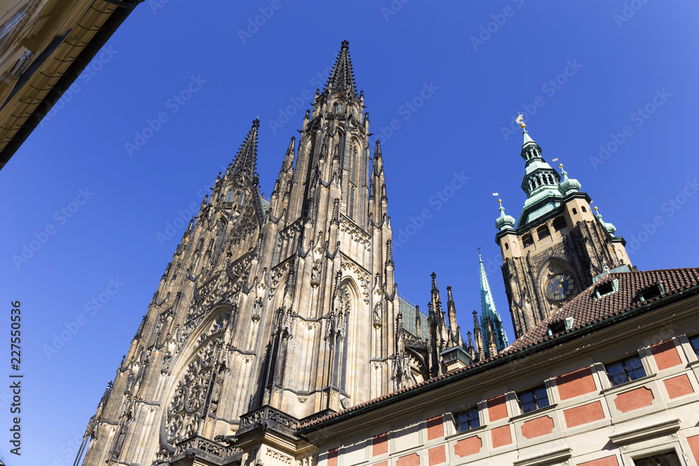 Gothic St. Vitus' Cathedral on Prague Castle in the sunny Day, Czech Republic