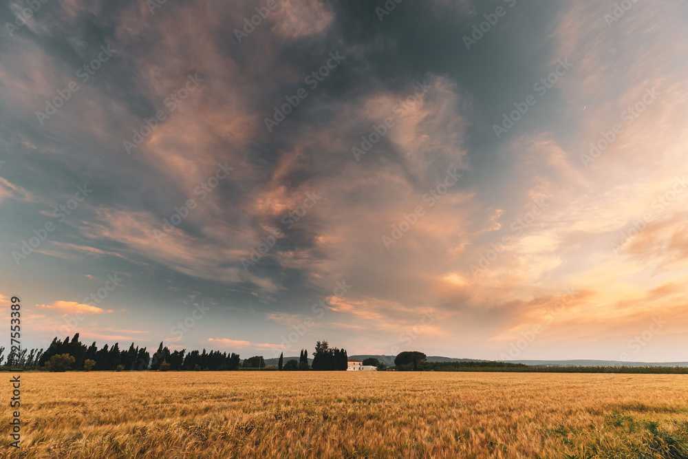 Fototapeta premium Catalonia, Spain. Summer Evening Sky Above Spanish Countryside R