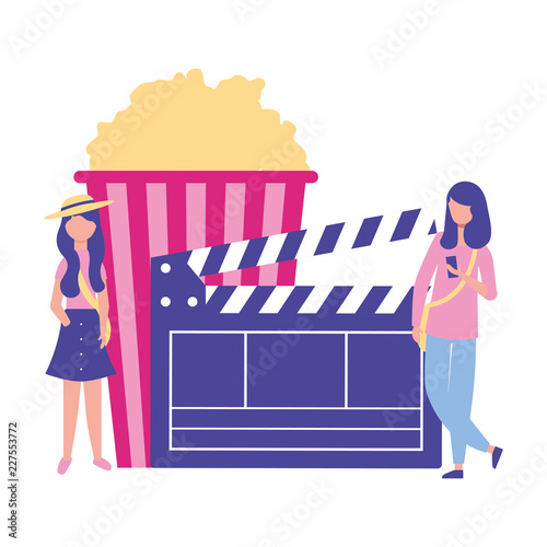 woman clapperboard popcorn production movie film