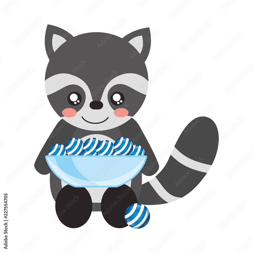 cute raccoon with bowl sweet stripes candies cute raccoon with bowl sweet stripes candies
