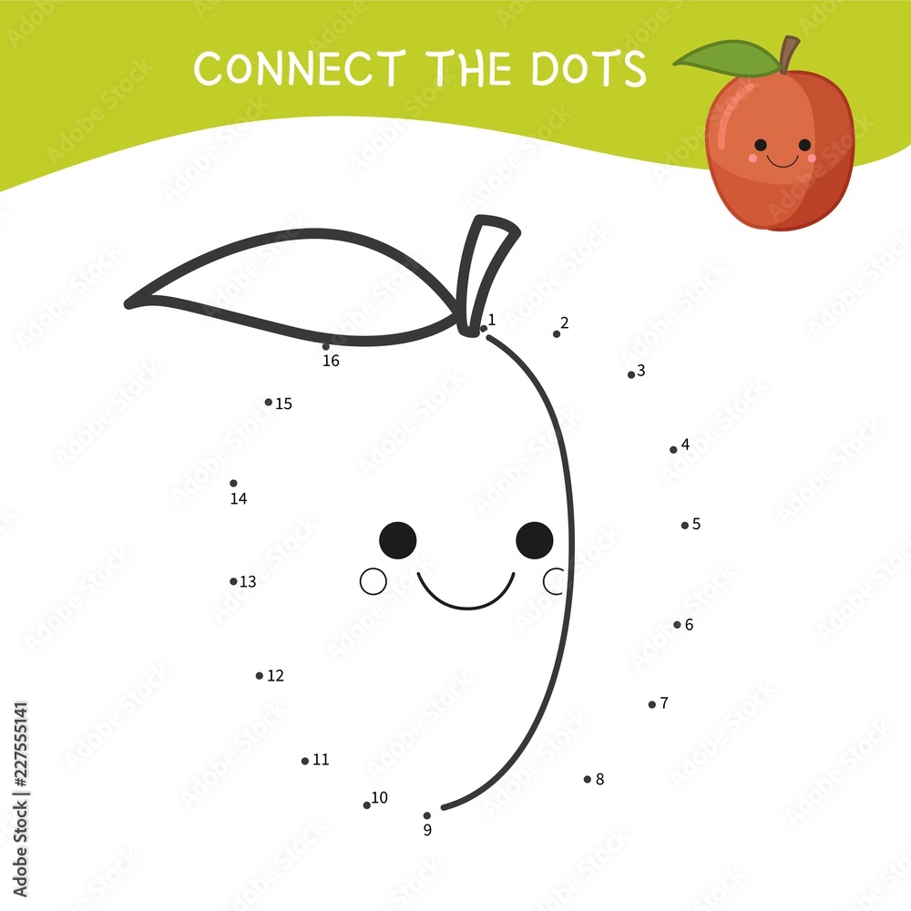 Educational game for kids. Dot to dot game for children. Cartoon peach.  Stock Vector | Adobe Stock