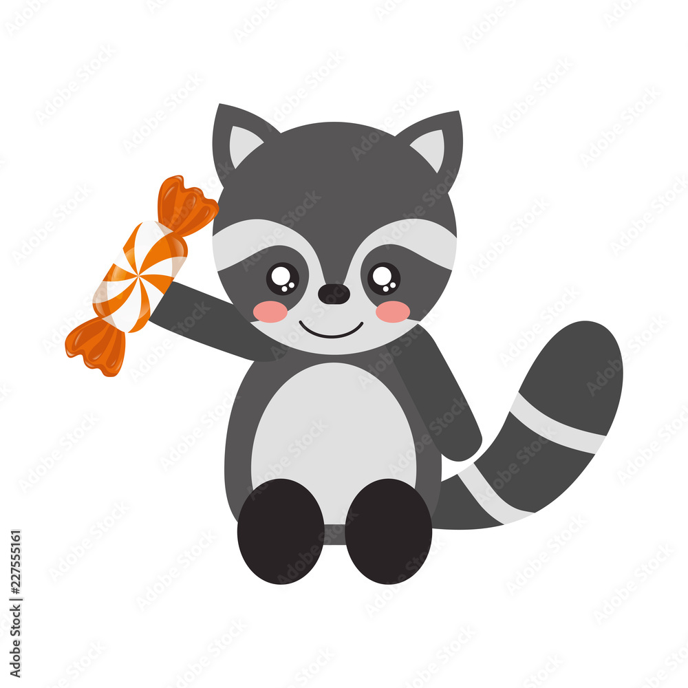 cute raccon with sweet candy wrapper
