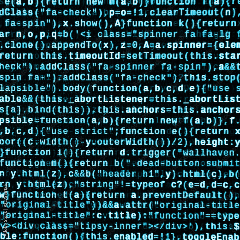 JavaScript code in text editor. Coding cyberspace concept. Screen of ...