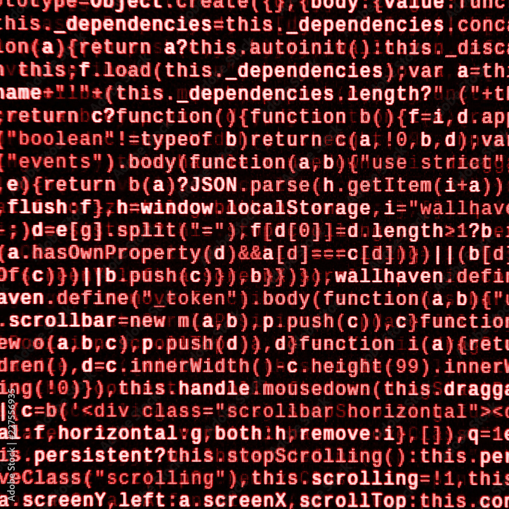 Writing programming code on laptop. Digital binary data on computer ...