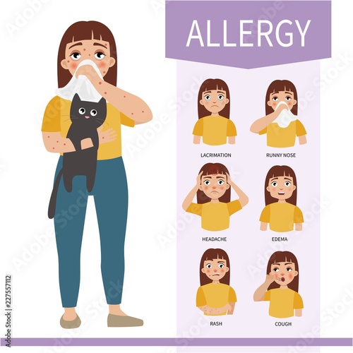 Symptoms of allergies. Illustration of a cute girl.
