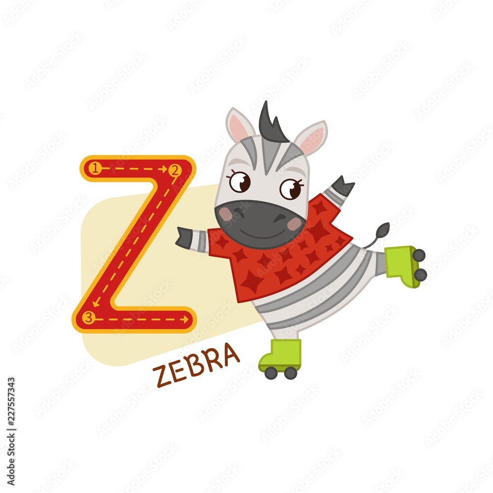 Vector cute kids animal alphabet. Letter Z. Cute cartoon zebra. Stock  Vector | Adobe Stock