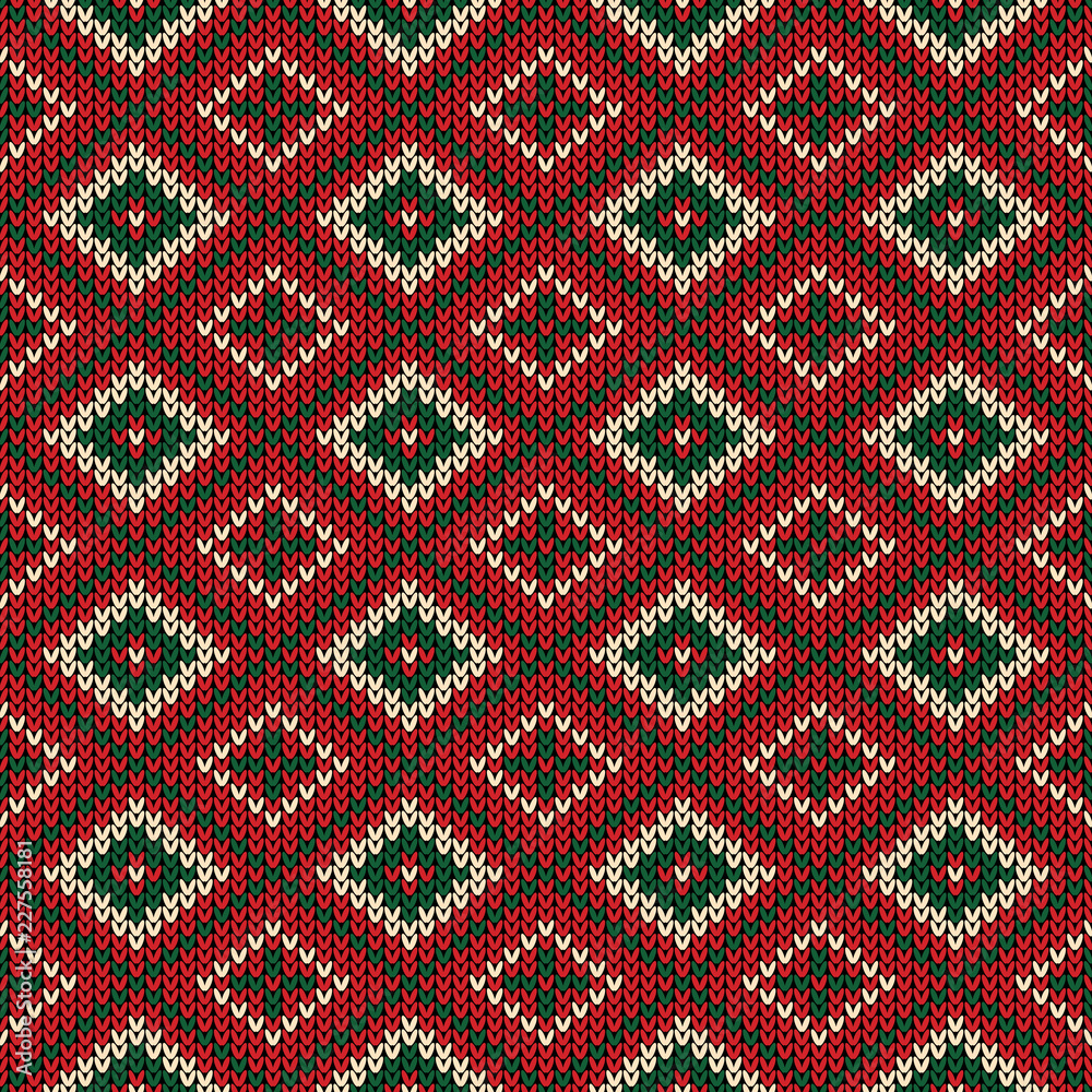 Christmas knitted pattern. Winter geometric seamless pattern. Design for sweater, scarf, comforter or clothes texture.