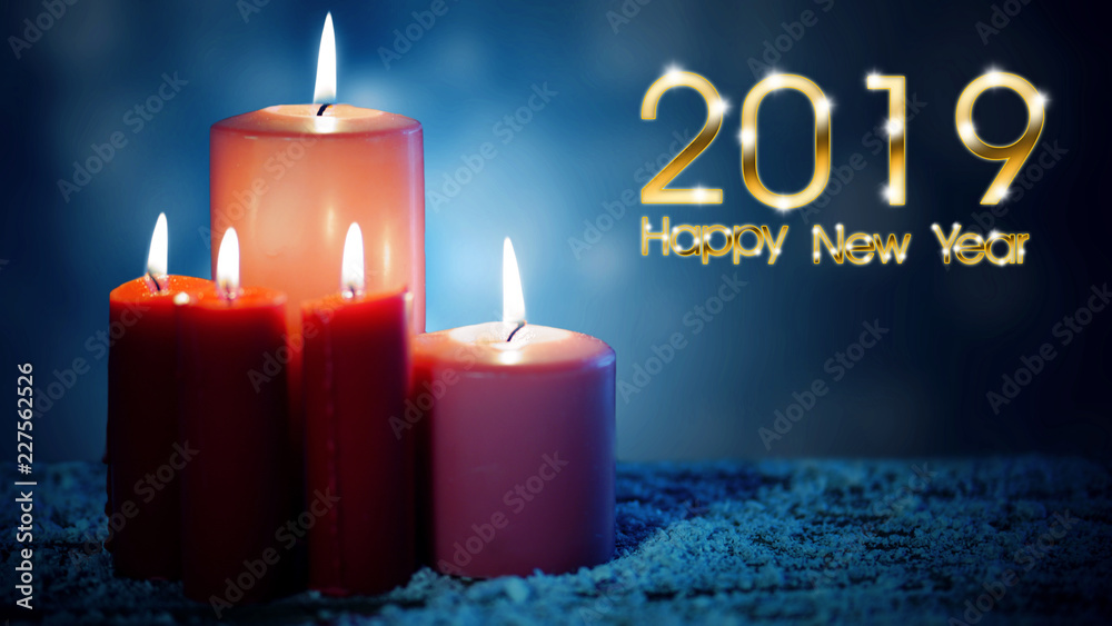 Red candles with 2019 Happy New Year text Red candles with 2019 Happy New Year text