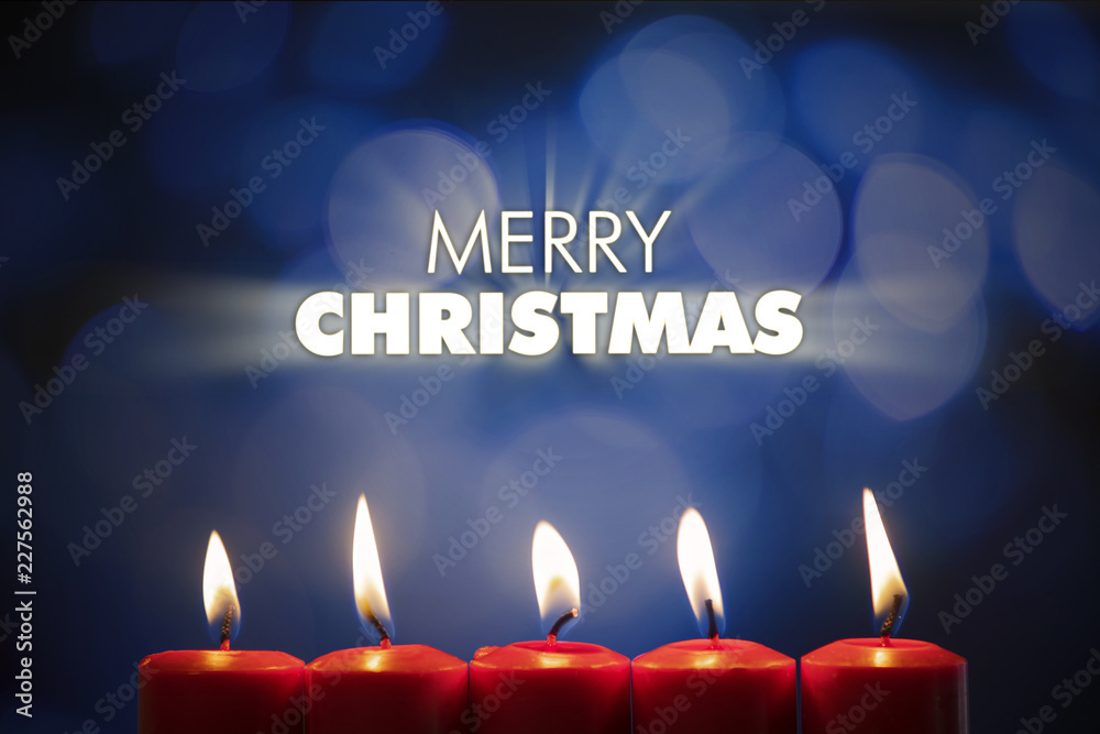 Shiny Merry Christmas text with five candles Shiny Merry Christmas text with five candles