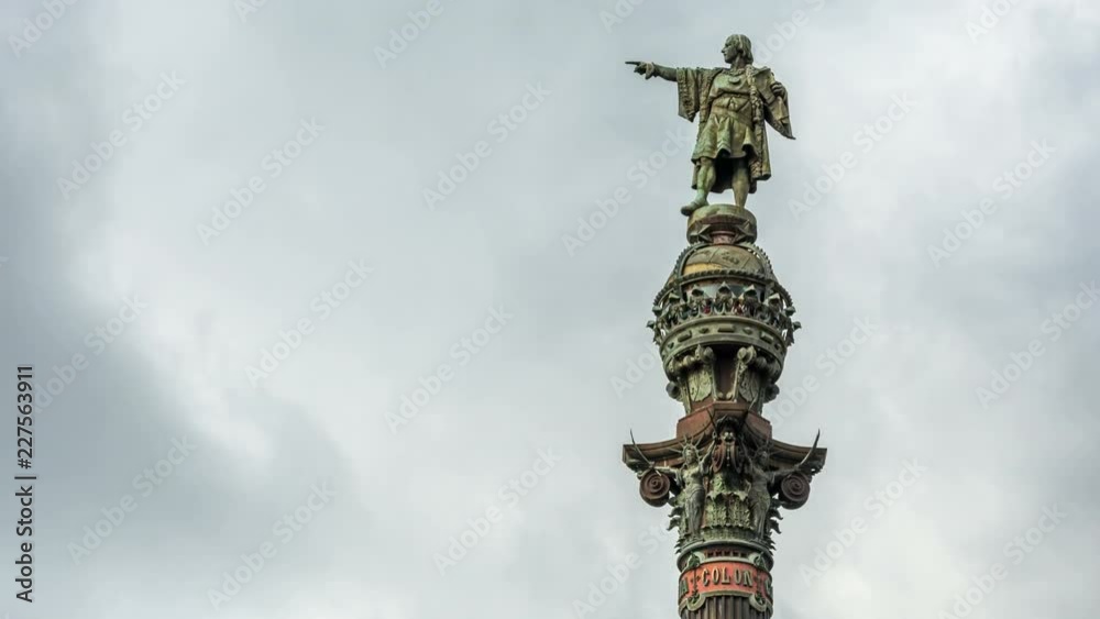 Christopher Columbus Monument in Barcelona, Spain. Time lapse video.