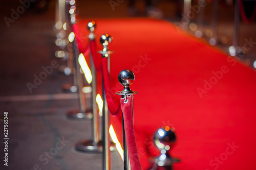 Long red carpet between rope barriers on entrance.