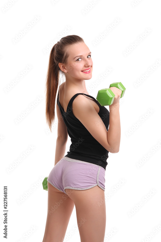 Sexy fitness girl with dumbbells Sexy fitness girl with dumbbells