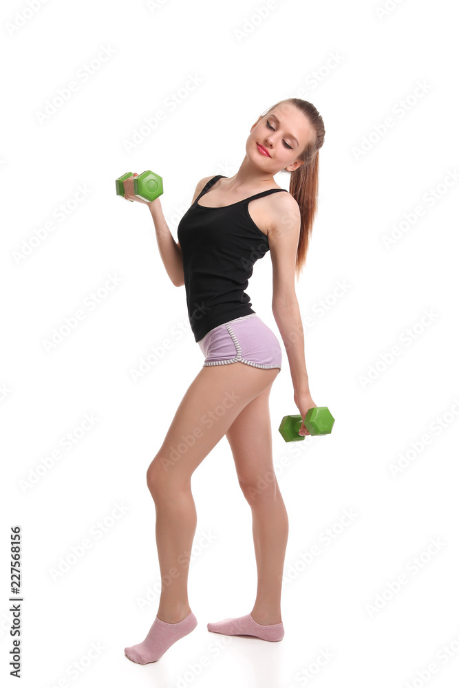 Sexy fitness girl with dumbbells Sexy fitness girl with dumbbells