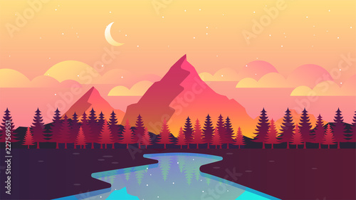 Gradient landscape vector illustrations. Mountains