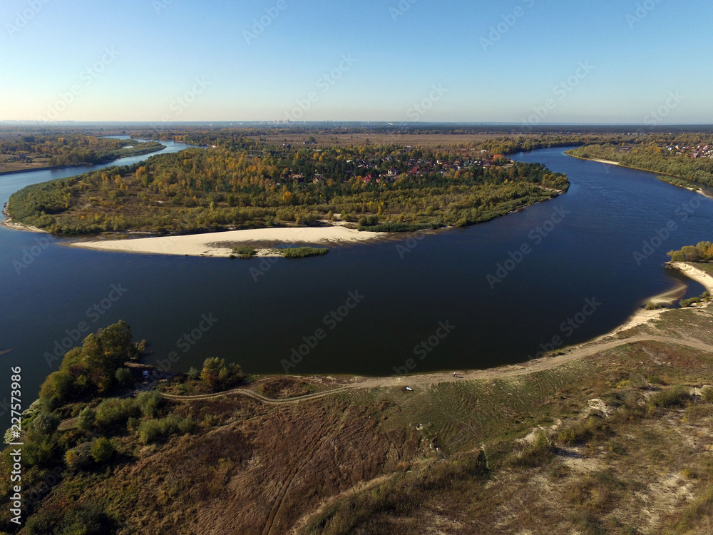 Aerial view of the  river Desna.,Near Kiev