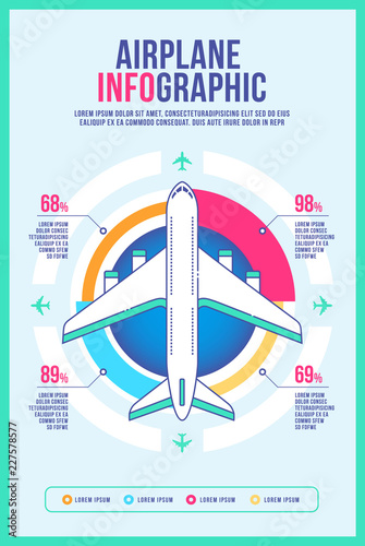 Airplane infographic business brochure design template vector, leaflet info illustration.