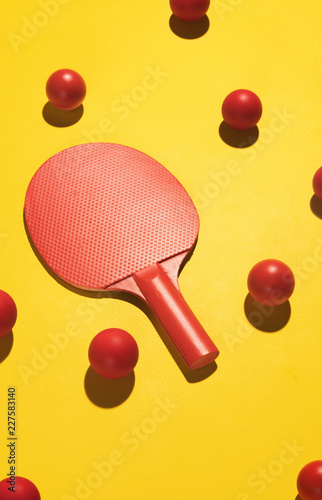 Ping pong racket with balls. photo