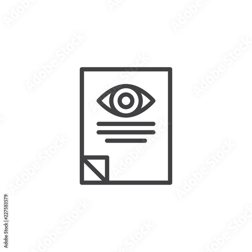Optometrist paper document outline icon. linear style sign for mobile concept and web design. Medical history simple line vector icon. Symbol, logo illustration. Pixel perfect vector graphics