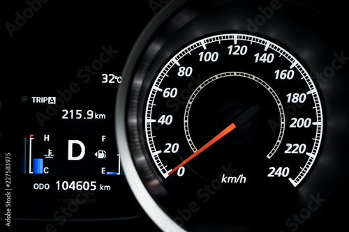 Car speed dashboard meter with light illuminated