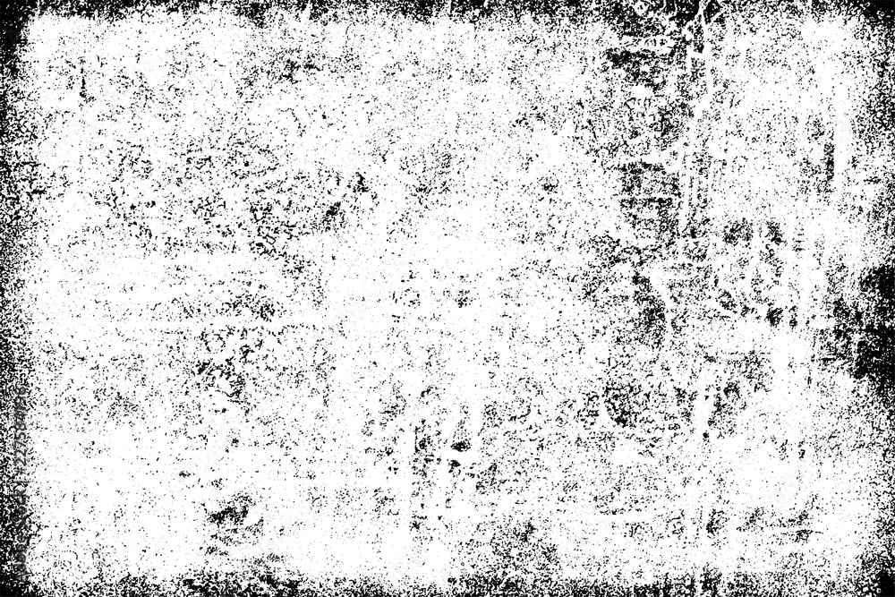 Texture of scratches, cracks, dust, chips, scuffs. Abstract monochrome grunge background. Vintage black and white surface. Vector dark dirty pattern - obrazy, fototapety, plakaty 