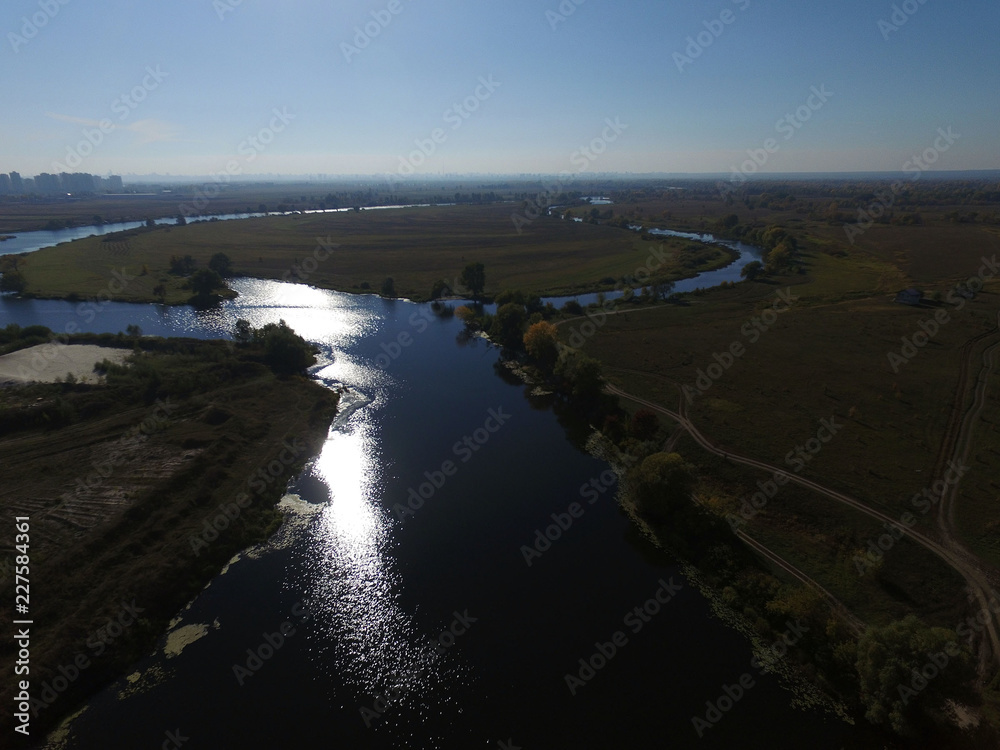 Aerial view of the countryside.River Desna.Near Kiev
