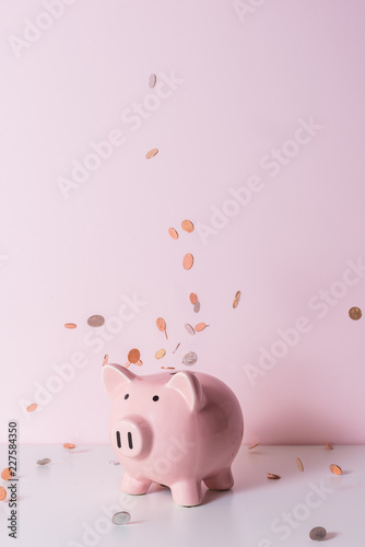 pink piggy bank with coin