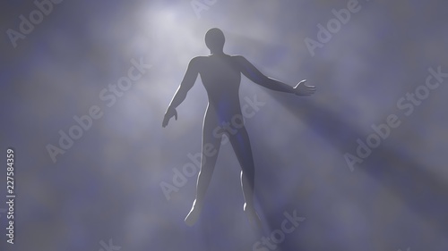 Εκτύπωση καμβά Man floating in fog, mist.Silhouette, shadow figure. 3d rendering