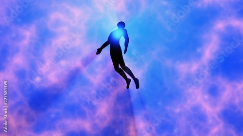 Man floating, rising into space , heavens. Astral plane. Silhouette. 3d rendering © vrx123