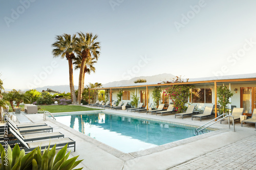 Swimming pool at luxury hot springs in Palm Springs, California photo