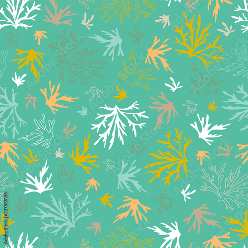 Sea seamless pattern. Underwater world, multicolored corals.