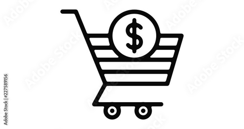 Shopping cart line icon motion graphic animation with alpha channel.