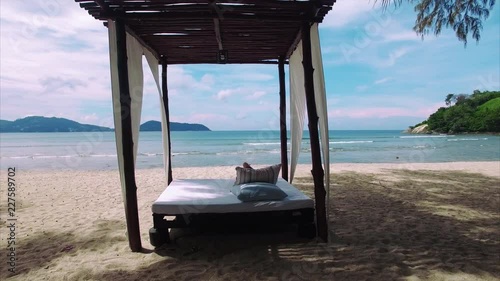 Aerial of Phuket, Thailand, Cabana on Beach photo