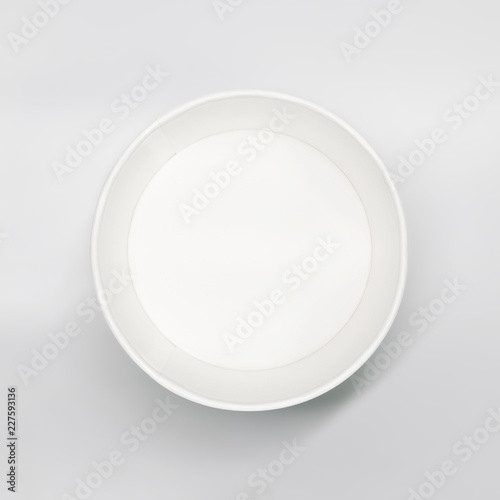 Paper bowl on white background. Template of blank bowl for your design. Top view.