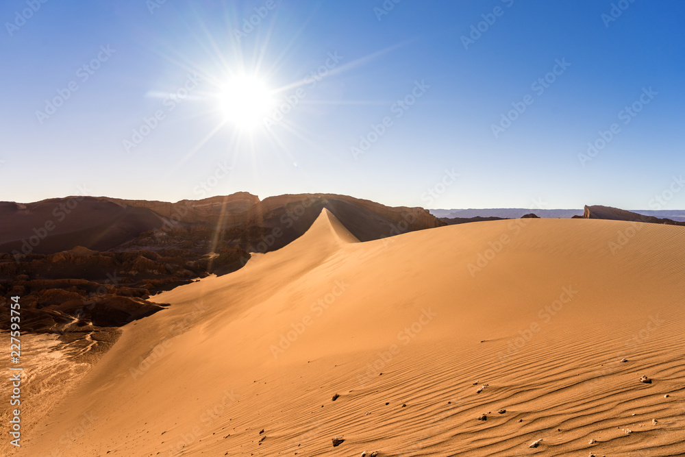 atacama desert, valle de marte, sand and sun landscape that look like mars